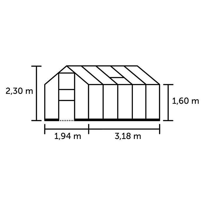 Halls Gewächshaus Burford 610 (Außenmaß inkl. Dachüberstand (B x T): 194 x 318 cm, Material Seitenwand: Glas, 3 mm, Schwarz) | BAUHAUS