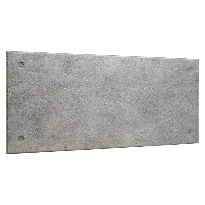 Panel de pared Industrial - 120 x 50 cm, 2 ud. - Placa de hormigón gris con cuatro huecos redondos en las esquinas, ofreciendo una estética moderna e industrial adecuada para usos versátiles.
