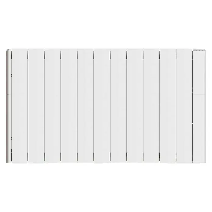 Corberó Emisor térmico - 1.800 W, Blanco, 9,5 x 97,5 x 58 cm, Fluido - Primer plano de un radiador blanco moderno con listones verticales, que irradia calidez y confort.