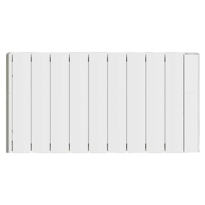 Corberó Emisor térmico Wifi - 1.500 W, Blanco, 9,5 x 81,5 x 58 cm, Fluido - Una vista detallada de un radiador blanco, que combina la comodidad de la calefacción con un diseño moderno.