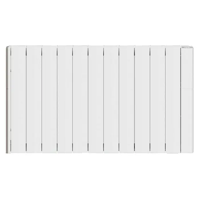 Corberó Emisor térmico Wifi - 1.800 W, Blanco, 9,5 x 97,5 x 58 cm, Fluido - Primer plano de un radiador blanco con múltiples secciones, asegurando calidez y confort en cualquier habitación.