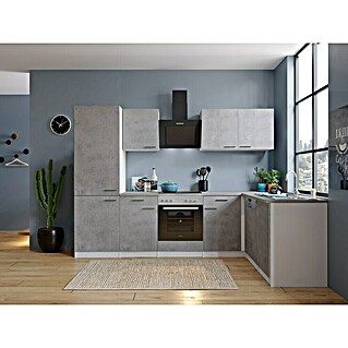 Respekta Winkelküche Malia Typ 1 (B x T: 280 x 172 cm, Beton, Mit Elektrogeräten)