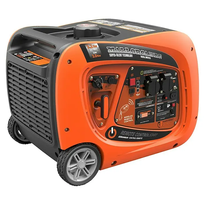 Genergy Generador Mallorca - 3 kW, Volumen del depósito: 6,8 l - Generador inversor portátil Genenergy Mallorca III RC con 3,2 kW de potencia máxima y control remoto para uso flexible.