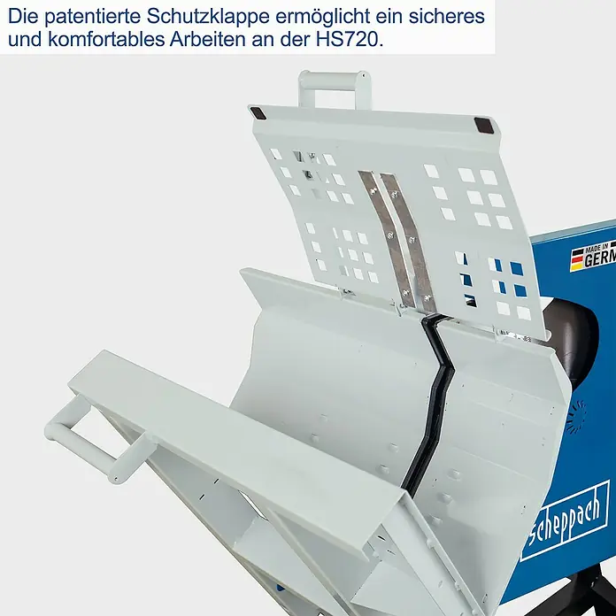 Scheppach Wippkreissäge HS720 - 4.500 W, Durchmesser Sägeblatt: 700 mm - Die patentierte Scheppach HS720 Schutzklappe sorgt für sicheres und komfortables Arbeiten.