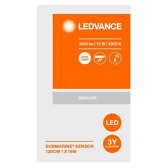 Osram Led-lichtbalk voor vochtige ruimtes Submarine Sensor (l x b x h: 120 x 6,6 x 7,5 cm, Koud wit, 16 W, IP65) | BAUHAUS