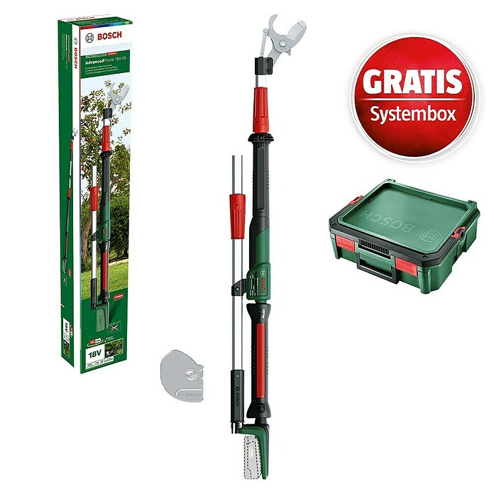 Bosch Power for All 18V Maschinenpaket (Akku-Gartenschere AdvancedPrune 18V-45 mit Verlängerungsstange & gratis Systembox) | BAUHAUS