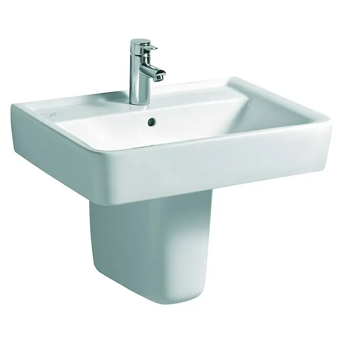 Geberit Renova Plan Waschtisch-Halbsäule - Beschichtet, Keramik, Weiß - Ein elegantes Waschbecken mit Armatur für ein modernes Badezimmer. Das weiße Keramikdesign sorgt für eine saubere Optik.