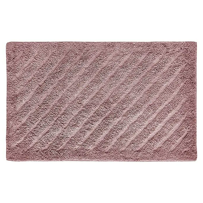 Badteppich Havanna - 50 x 80 cm, Rostrot, Stripe, 80% Baumwolle, 20% Polyester - Detailaufnahme einer rechteckigen, rosenholzfarbenen Badematte mit erhabenem Streifenmuster für zusätzlichen Komfort und Stil im Badezimmer.