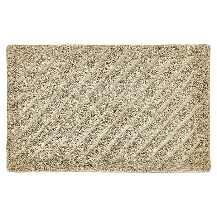 Badteppich Havanna - 50 x 80 cm, Beige, Stripe, 80% Baumwolle, 20% Polyester - Ein beiger Badteppich mit diagonalen Linien. Der Teppich ist flauschig und weich. Ideal für Badezimmer und Dusche.