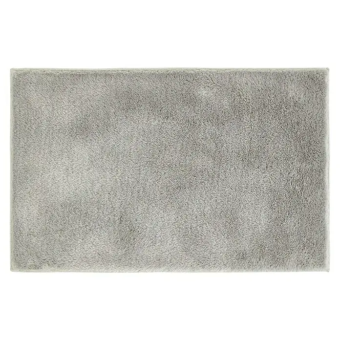 Badteppich Florida - 60 x 100 cm, Grau, 100% Polyester - Ein rechteckiger, flauschiger, hellgrauer Teppich mit einer weichen Textur, ideal für ein gemütliches Ambiente in jedem Raum.