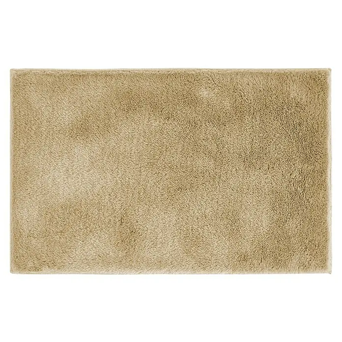 Badteppich Florida - 50 x 80 cm, Taupe, 100% Polyester - Ein rechteckiger, beigefarbener Teppich mit flauschiger Textur, ideal um jedem Raum Wärme und Komfort zu verleihen.