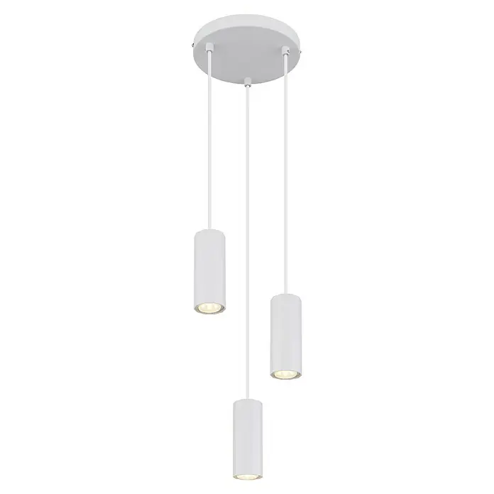 Globo James Pendelleuchte - 25 W, Ø x H: 20 x 120 cm, Weiß - Weiße Pendelleuchte mit drei zylindrischen Lampen. Das minimalistische Design passt gut in moderne Innenräume und sorgt für eine elegante Beleuchtung.