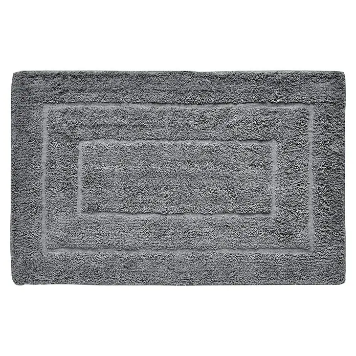 Badteppich Havanna - 50 x 80 cm, Grau, Border, 80% Baumwolle, 20% Polyester - Ein rechteckiger, grauer Badvorleger mit einem erhöhten, rechteckigen Muster und weicher Textur, ideal für jedes Badezimmer.