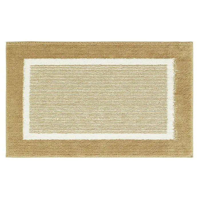 Badteppich Maui - 60 x 100 cm, Taupe, 100% Polyester - Beigefarbene Badematte mit weißem Rahmen und beigem Rand. Die Matte bietet Komfort und Stil für jedes Badezimmer.