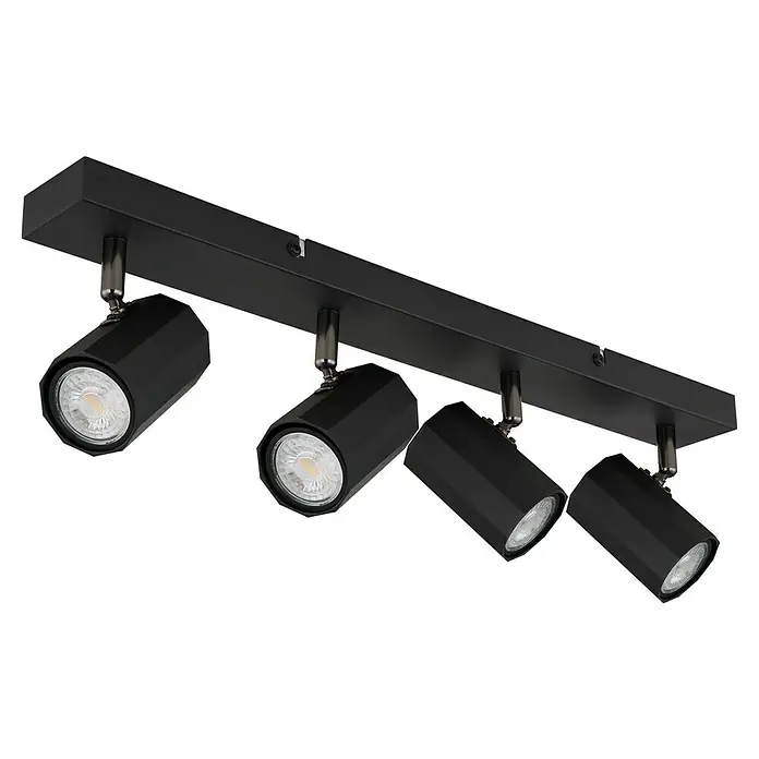 Globo James Deckenstrahler - 25 W, L x B x H: 53 x 6 x 14,5 cm, Schwarz matt, GU10, Anzahl Leuchtmittel: 4 Stk. - Schwarze Vierflammige LED-Deckenleuchte mit verstellbaren Spots für gezielte Beleuchtung in jedem Raum.