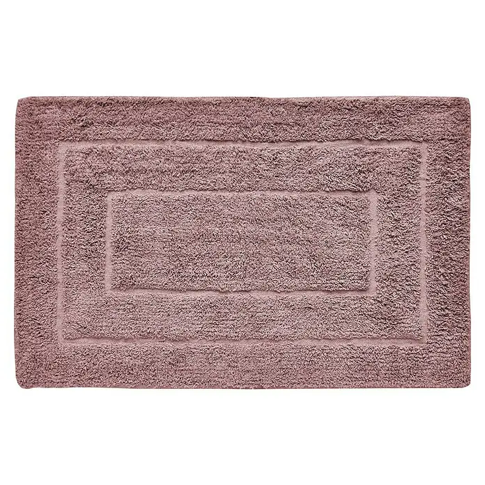 Badteppich Havanna - 50 x 80 cm, Rostrot, Border, 80% Baumwolle, 20% Polyester - Nahaufnahme einer rechteckigen, rosafarbenen Badematte mit erhabenem, rechteckigem Design, perfekt für jedes Badezimmerdekor.