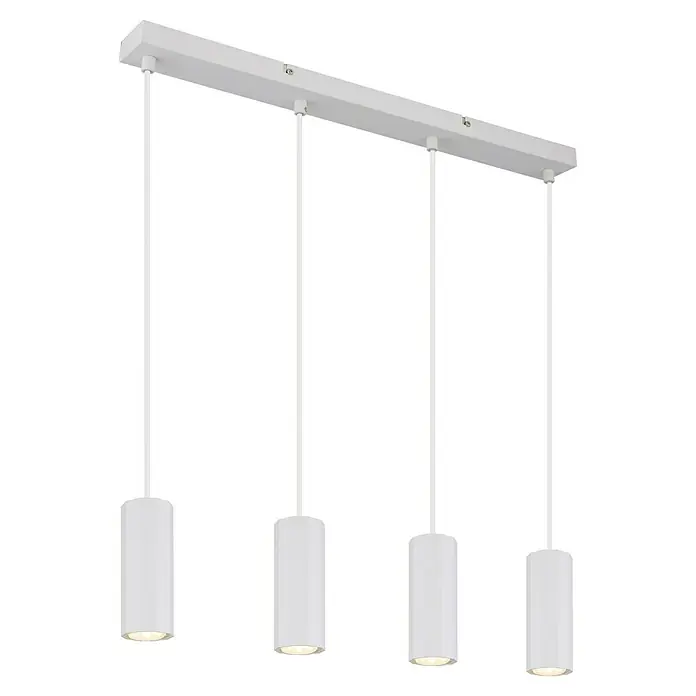 Globo James Pendelleuchte - 25 W, L x B x H: 61 x 6 x 120 cm, Weiß - Diese Pendelleuchte mit vier Lampen in Zylinderform sorgt für eine moderne Beleuchtung. Das schlichte Design in Weiß passt ideal in jeden Raum.