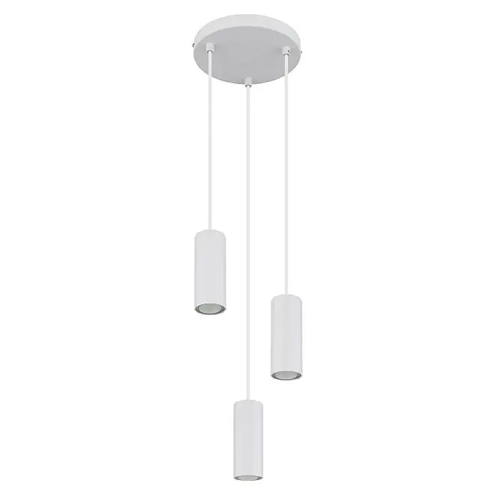 Globo James Pendelleuchte - 25 W, Ø x H: 20 x 120 cm, Weiß - Moderne weiße Hängeleuchte mit drei zylindrischen Lampenschirmen für eine stilvolle Beleuchtung in jedem Raum.