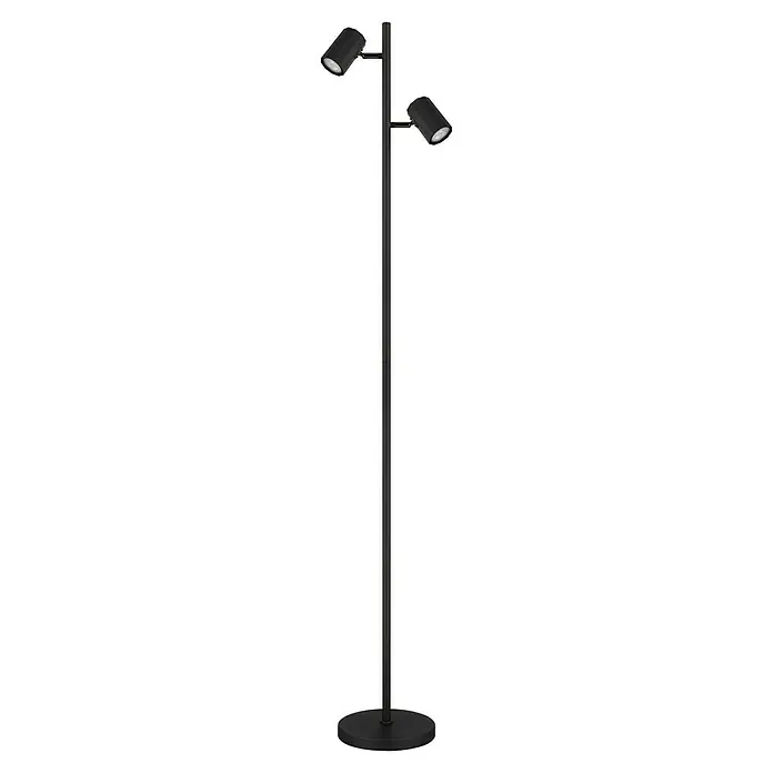 Globo James Stehleuchte - 5 W, Höhe: 158 cm, Schwarz matt - Eine moderne, schwarze Stehlampe mit zwei individuell einstellbaren Spots, ideal für gezielte Beleuchtung im Wohnbereich.