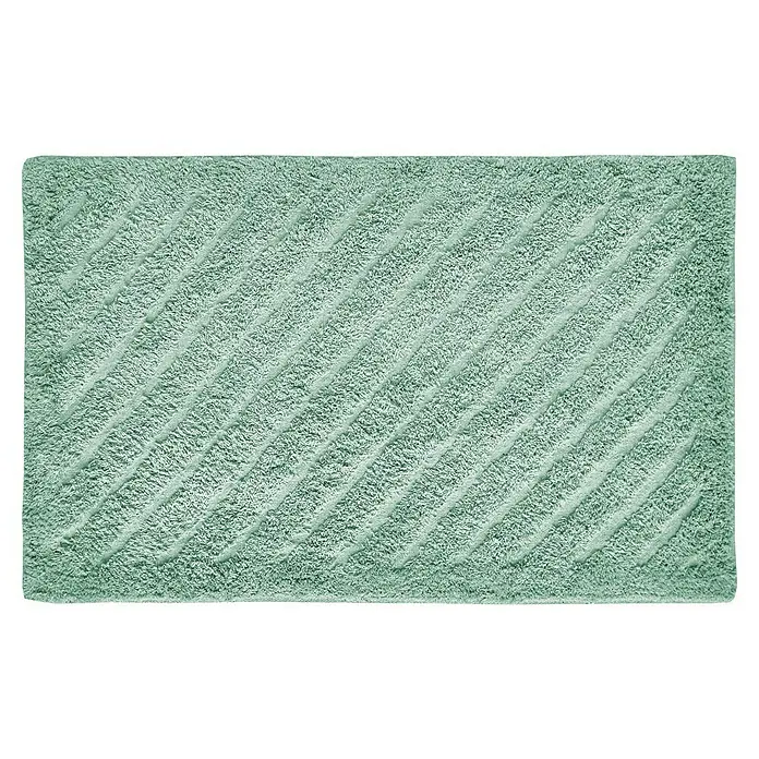 Badteppich Havanna - 50 x 80 cm, Salbei, Stripe, 80% Baumwolle, 20% Polyester - Nahaufnahme eines hellgrünen Badteppichs mit diagonalem Streifenmuster, der eine weiche und saugfähige Textur für Badezimmer bietet.