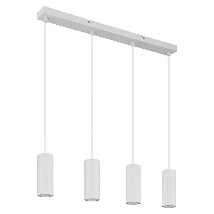 Globo James Pendelleuchte - 25 W, L x B x H: 61 x 6 x 120 cm, Weiß - Moderne weiße Hängelampe mit vier zylindrischen Lampenschirmen, die für eine stilvolle Beleuchtung sorgt.