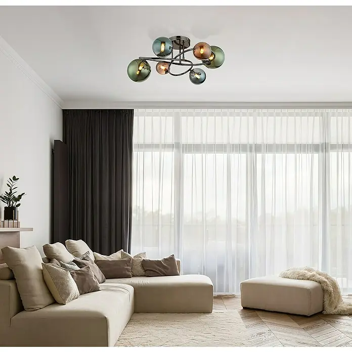 Globo Riha LED-Deckenleuchte - 3,5 W, Grau matt, Mehrfarbig, Warmweiß - Moderne Deckenleuchte mit bunten Glaskugeln. Das stilvolle Designelement sorgt für eine angenehme Beleuchtung im Raum.