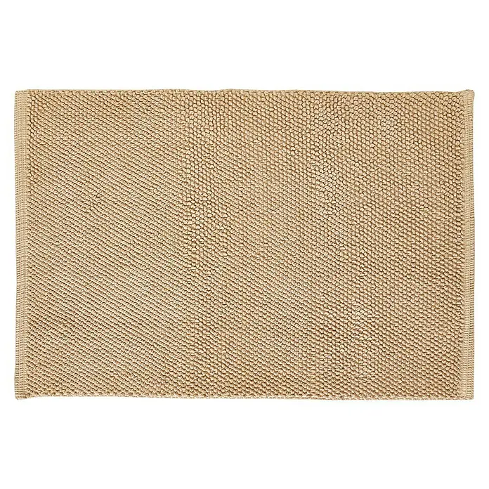 Badteppich Atlanta - 50 x 80 cm, Beige, 100% Baumwolle - Beiger Badteppich mit strukturierter Oberfläche und einem schlichten, modernen Design für Badezimmer.