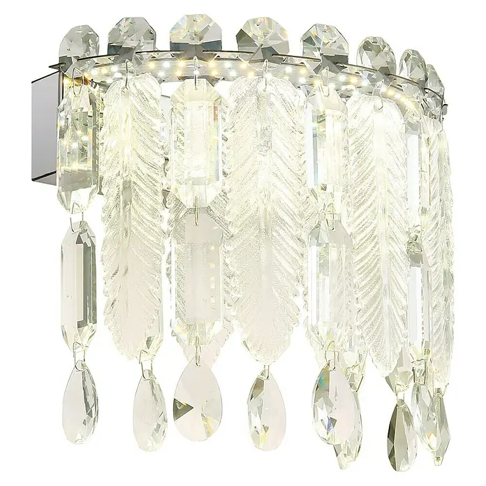 Globo Klunka LED-Wandleuchte - 12 W, L x B x H: 10 x 28 x 24,5 cm, Silber verchromt, Klar, Warmweiß - Elegante Wandleuchte mit Kristallverzierungen, die ein luxuriöses Ambiente schafft und das Licht auf einzigartige Weise reflektiert.