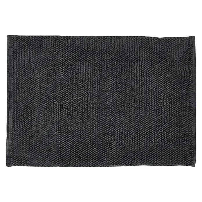 Badteppich Atlanta - 50 x 80 cm, Anthrazit, 100% Baumwolle - Hier ist eine Nahaufnahme einer schwarzen Badematte mit einer weichen, texturierten Oberfläche, die Komfort und Haltbarkeit verspricht.