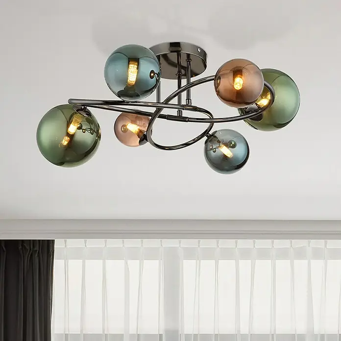 Globo Riha LED-Deckenleuchte - 3,5 W, Grau matt, Mehrfarbig, Warmweiß - Eine moderne Deckenleuchte mit bunten Glaskugeln und warmen Glühbirnen, die ein gemütliches Ambiente schaffen.