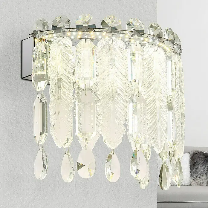 Globo Klunka LED-Wandleuchte - 12 W, L x B x H: 10 x 28 x 24,5 cm, Silber verchromt, Klar, Warmweiß - Eine elegante Wandleuchte mit Kristallverzierungen, die ein warmes und einladendes Licht ausstrahlt. Perfekt für stilvolle Akzente im Wohnraum.