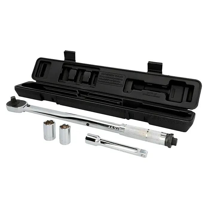 UniTEC Drehmomentschlüssel - ½″ Vierkant, Einstellungsbereich: 42 Nm - 210 Nm - Drehmomentschlüssel-Set mit Steckschlüsseleinsätzen und Verlängerung in einem schwarzen Aufbewahrungskoffer für ordentliche Aufbewahrung.