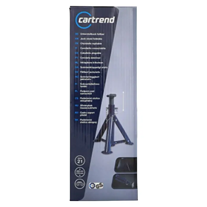Cartrend Unterstellbock - Teleskopierbar: 27,6 cm - 36,6 cm - Abbildung einer Cartrend Wagenheberstütze. Die Stütze ist blau und zeigt eine Tragfähigkeit von 2 Tonnen für sicheres Arbeiten.