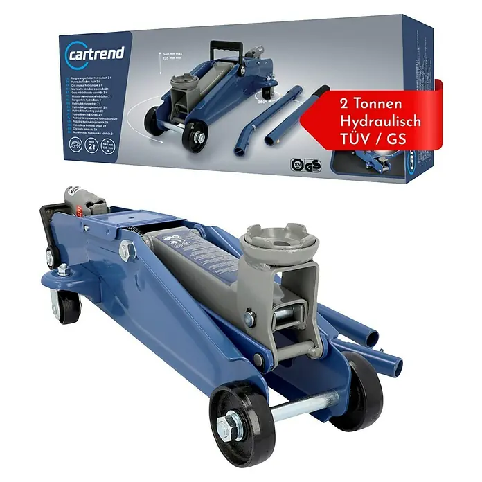 UniTEC Hydraulischer Rangierwagenheber SUV - Hubhöhe: 150 mm - 530 mm - Hydraulischer Wagenheber Cartrend 2 Tonnen mit Rollen, ideal zum Anheben von Fahrzeugen für Reparaturen und Wartung.