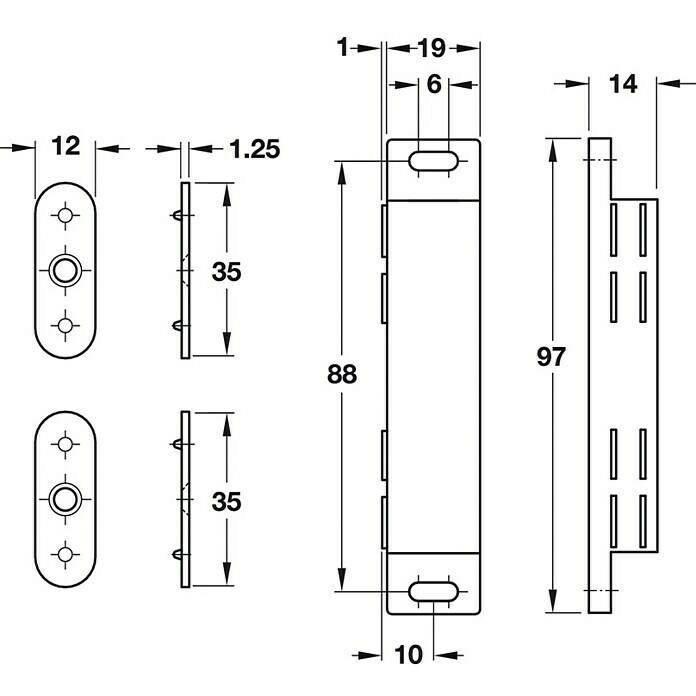 Häfele MagnetverschlussHaftkraft: 4 kg, B x H: 14 x 97 mm Front View