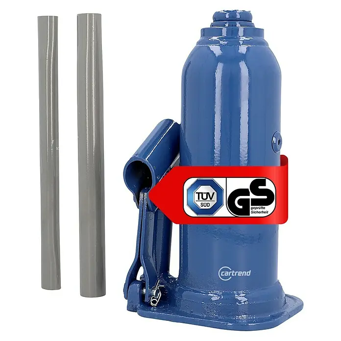 UniTEC Hydraulischer Flaschenwagenheber - 5.000 kg - Hydraulischer Wagenheber mit TÜV Süd und GS Zeichen. Sicheres Heben von Fahrzeugen.