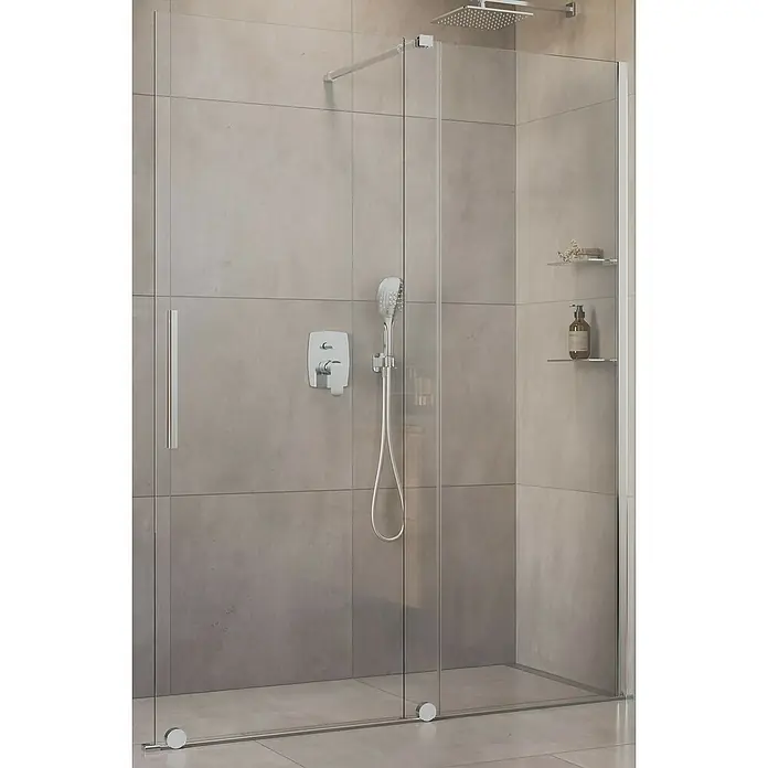 Camargue Duschwand Milano - B x H: 120 x 200 cm - Duschkabine mit grauen Fliesen und einer klaren Glastür, die das moderne Design und die hochwertige Verarbeitung hervorhebt.