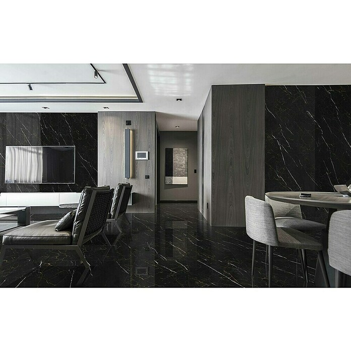 Carrelage grès cérame fin Marquina Gold Black