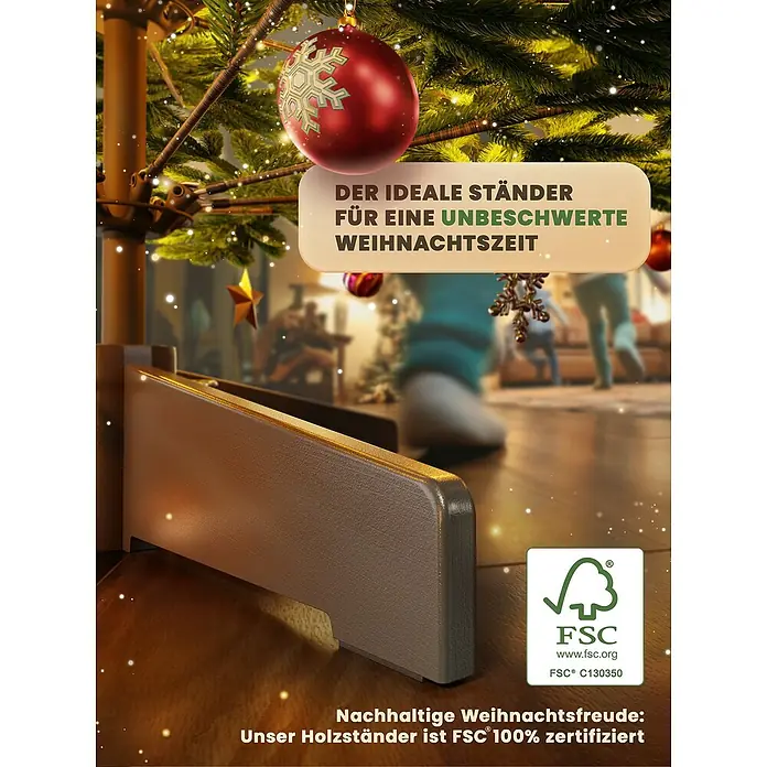 ArtiTree Künstlicher Weihnachtsbaum Nordfichte - Höhe: 150 cm, Grün, Standfuß - Weihnachtsbaumständer aus Holz mit FSC-Zertifizierung für eine nachhaltige und unbeschwerte Weihnachtszeit.