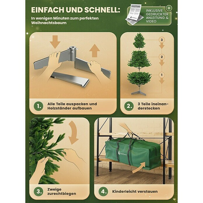 ArtiTree Künstlicher Weihnachtsbaum Nordfichte LED (Höhe: 210 cm, Grün, LED-Beleuchtung) | BAUHAUS