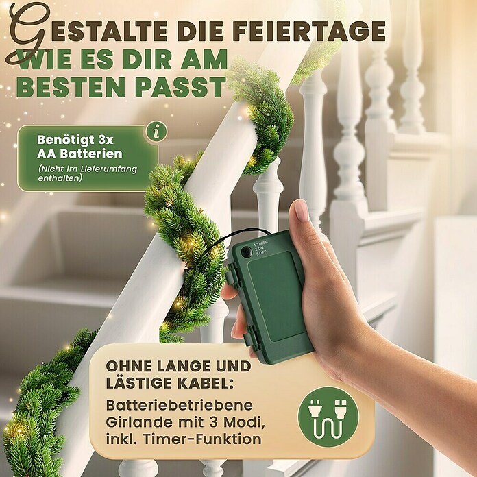 ArtiTree Girlande (Grün, Kunststoff, Mit LED-Beleuchtung, 500 cm) | BAUHAUS