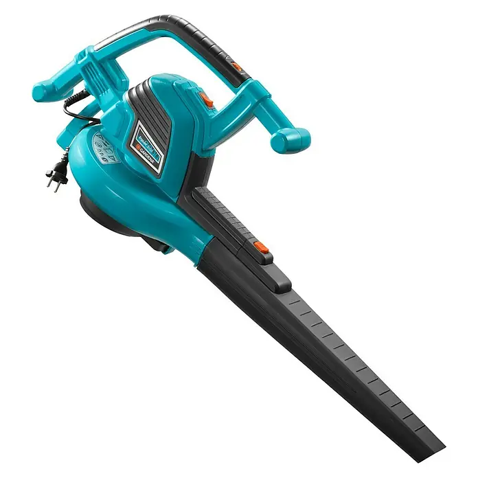 Gardena Aspirador de hojas eléctrico Ergojet 3000 - 3.000 W, Velocidad de soplado: 310 km/h - Un soplador de hojas con un cuerpo verde azulado y detalles en negro, diseñado con una manija para un uso cómodo y sencillo.