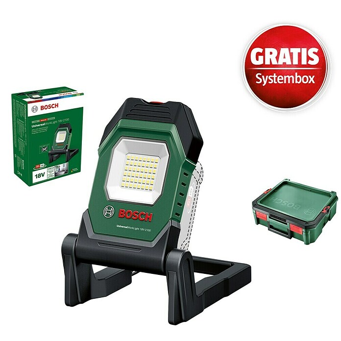 Bosch Power for All 18V Maschinenpaket (Akku-Lampe UniversalWorkLight 18V-2100 + gratis Systembox) | BAUHAUS