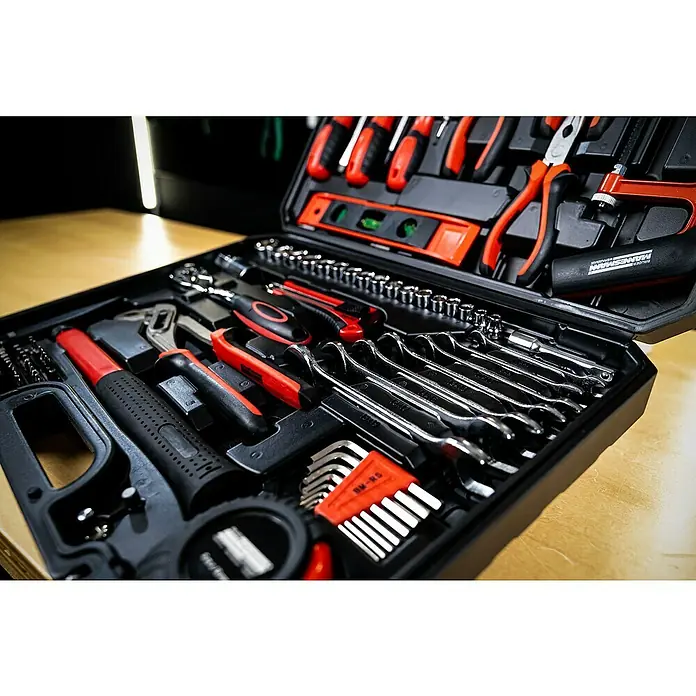 Brüder Mannesmann Werkzeugkoffer M29083 - L x B x H: 85 x 430 x 320 mm, 95 -tlg. - Vielfältiger Werkzeugkoffer mit einer umfassenden Auswahl an Werkzeugen für verschiedene Heimwerker- und Reparaturarbeiten.