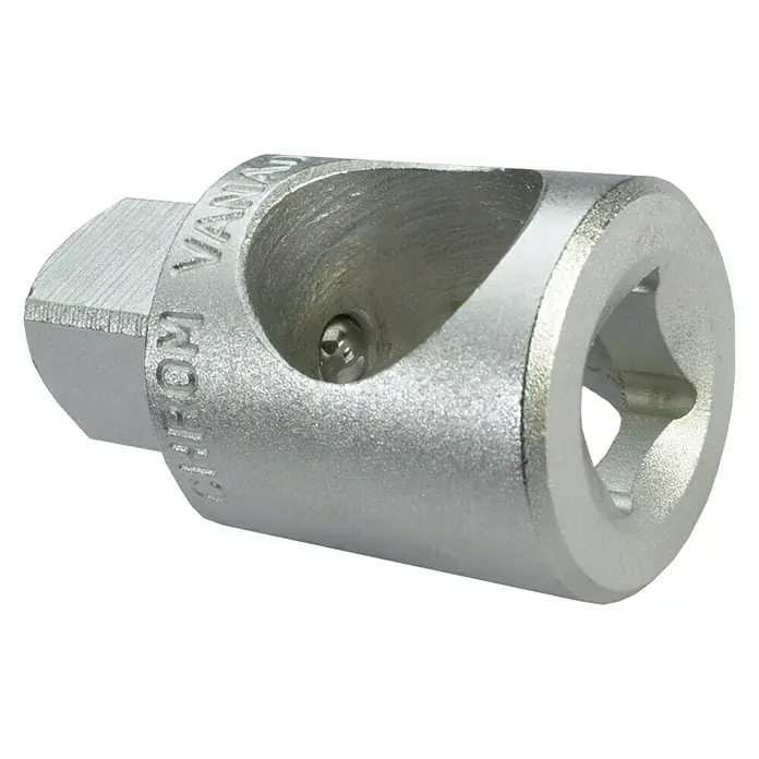 Connex Adaptador para llave de vaso - ⅜'' cuadrado interior - ½'' cuadrado exterior - Imagen de un robusto adaptador de junta universal de cromo vanadio, ideal para trabajos de taller y aplicaciones profesionales.