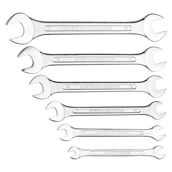 Connex Juego de llaves fijas - 6 pzs., Ancho de llave: 6 mm - 17 mm - Juego de llaves fijas de cromo vanadio en diferentes tamaños, ideal para tareas de taller y reparaciones.