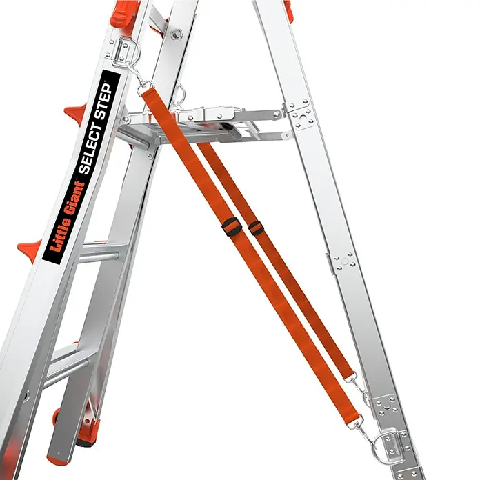 Little Giant Stehleiter SELECT STEP - Anzahl Tritte: 7 Stk., Arbeitshöhe: 376 cm, Belastbarkeit: 150 kg, Aluminium - Nahaufnahme einer Little Giant Select Step Leiter, die ihre Vielseitigkeit und ihr stabiles Design für verschiedene Aufgaben hervorhebt.