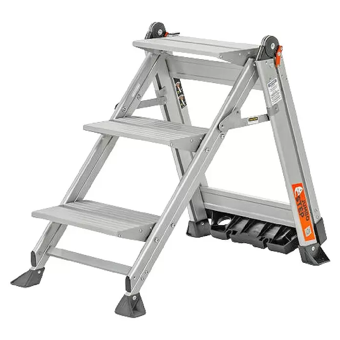 Little Giant Klapptritt Jumbo Step 3 Stufen - Anzahl Tritte: 3 Stk., Arbeitshöhe: 264 cm, Belastbarkeit: 150 kg, Aluminium - Silberne Mehrzweck-Klappleiter mit breiten Stufen und rutschfesten Füßen.