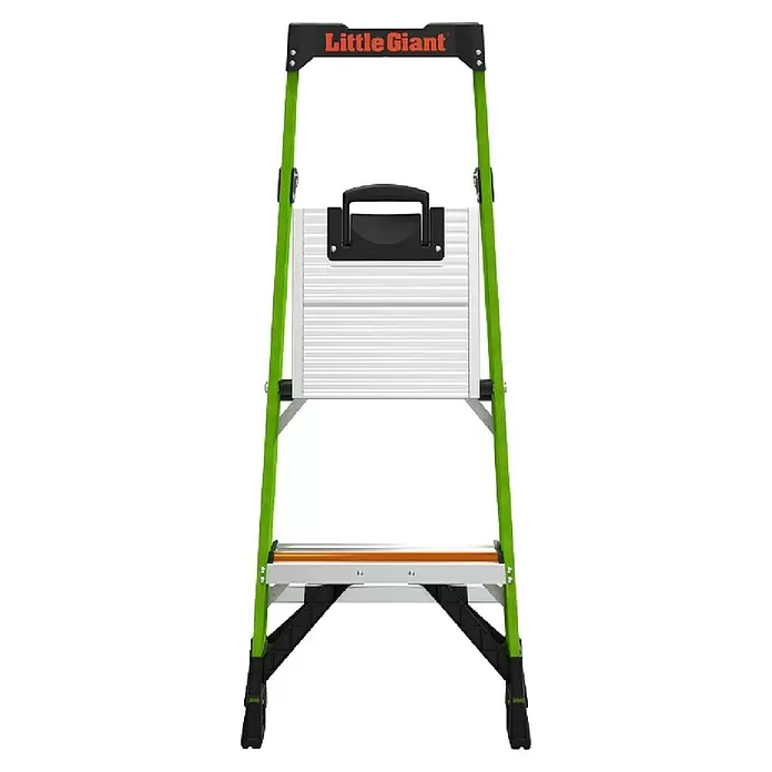 Little Giant Stehleiter MIGHTYLITE 2 Stufen - Anzahl Tritte: 2 Stk., Arbeitshöhe: 280 cm, Belastbarkeit: 150 kg, Verbundwerkstoff - Grüne und schwarze Little Giant Klapptrittleiter mit silbernen Stufen.