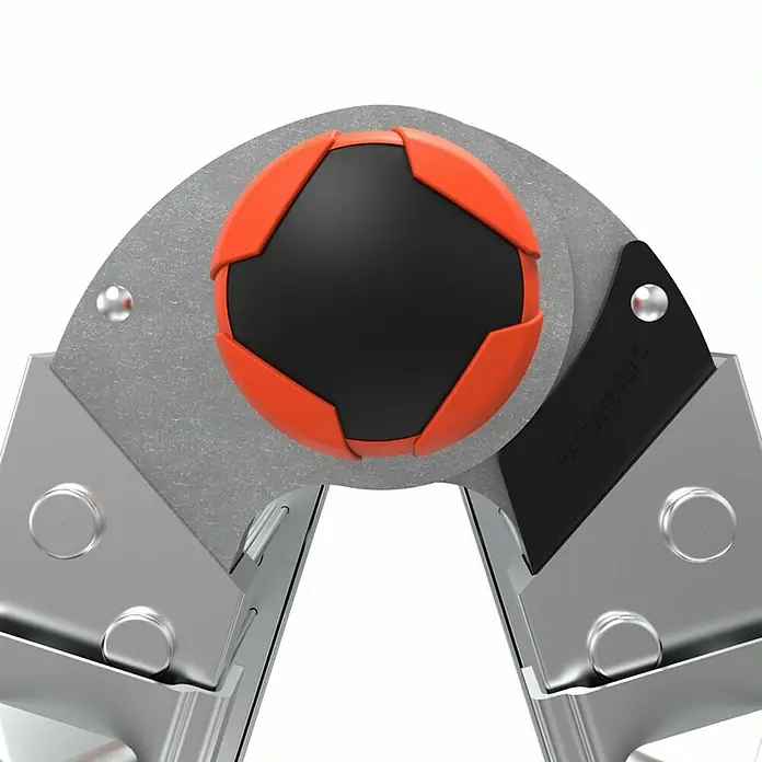 Little Giant Teleskopleiter VELO-CITY 4X4 SPROSSEN - Anzahl Tritte: 7 Stk., Arbeitshöhe: 554 cm, Belastbarkeit: 150 kg, Aluminium - Nahaufnahme einer Drahtschälzange mit einem orangefarbenen und schwarzen Griff. Das Werkzeug ist für präzises Arbeiten konzipiert.